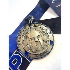 2019 Spartan Super Finisher Medal w/ Original Ribbon OCR Race Medal Blue 10K